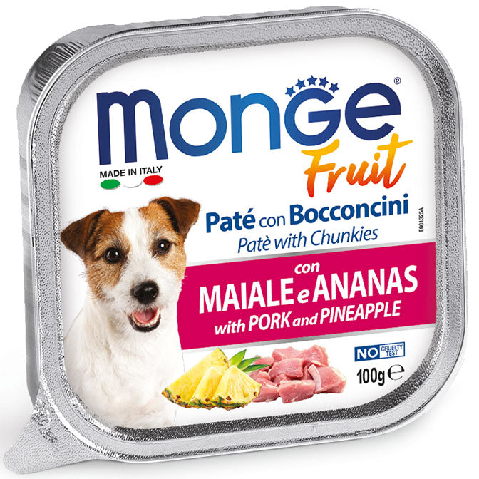 Monge Fruit Maiale e Ananas 100gr Alimento umido per Cani Monge Fruit Maiale e Ananas 100gr Alimento umido per Cani